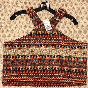 Knit crop top. Black & Mustard tribal prints